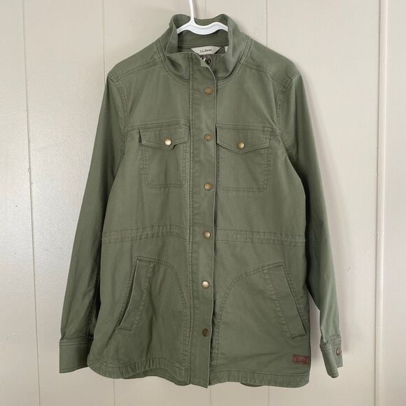 L.L.Bean Utility Jacket Women’s XL – Green Field Coat Snap Button Zip - Picture 4 of 14